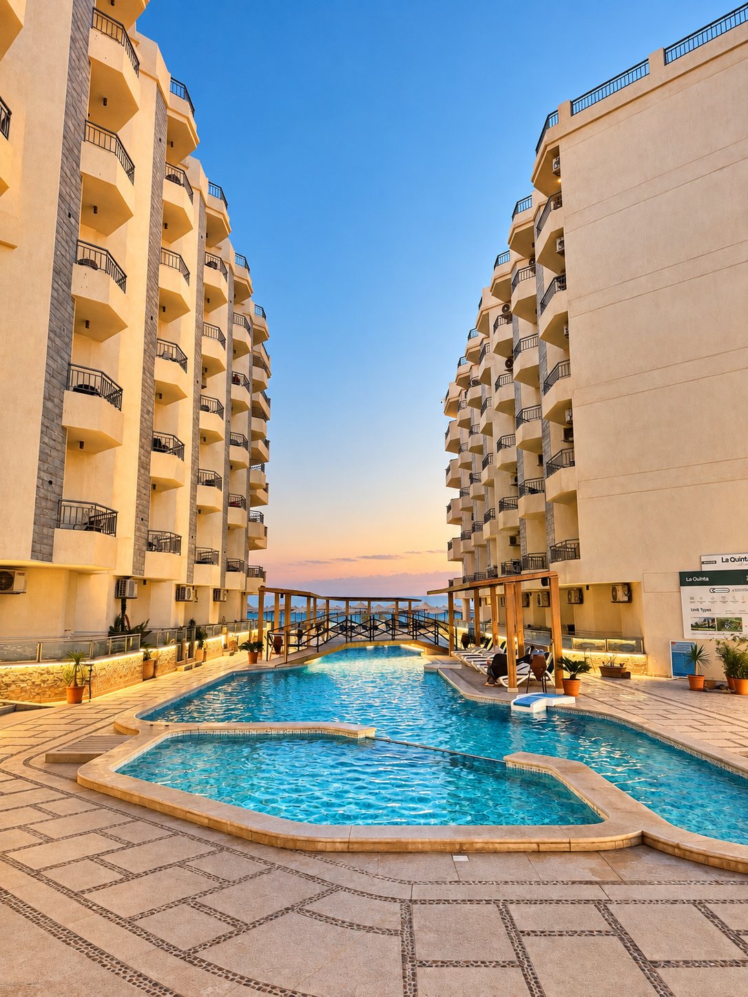 La Quinta, pool walkway at dusk
